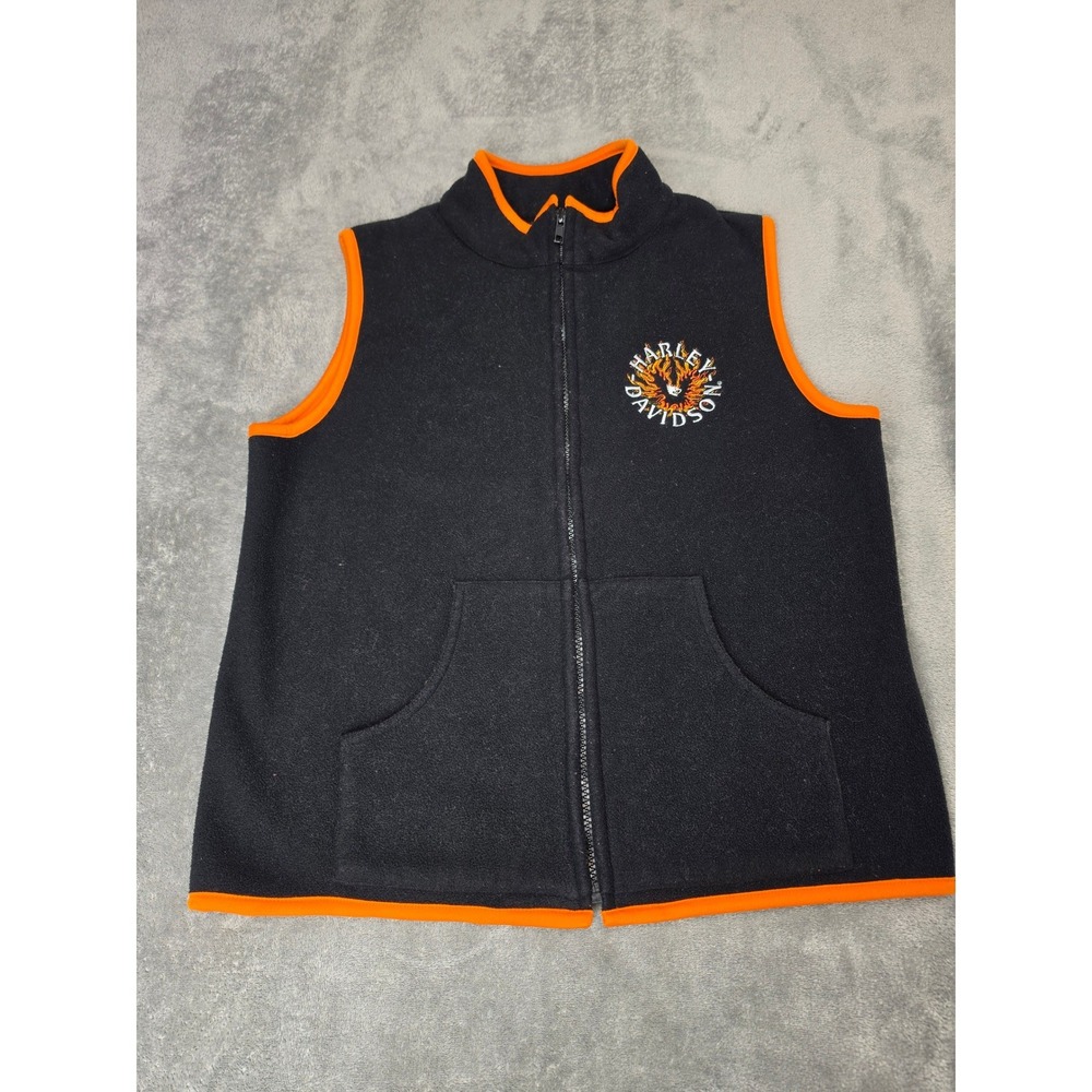 Vintage 2004 Harley Davidson Sturgis SD Womens S Black Orange Fleece Vest